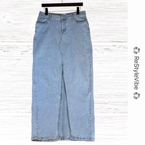PRINCESS POLLY Women’s Size 8 Denim Jean Skirt Maxi Length Front Slit Stretch